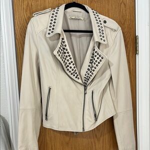 Zara Cream Studded Leather Jacket